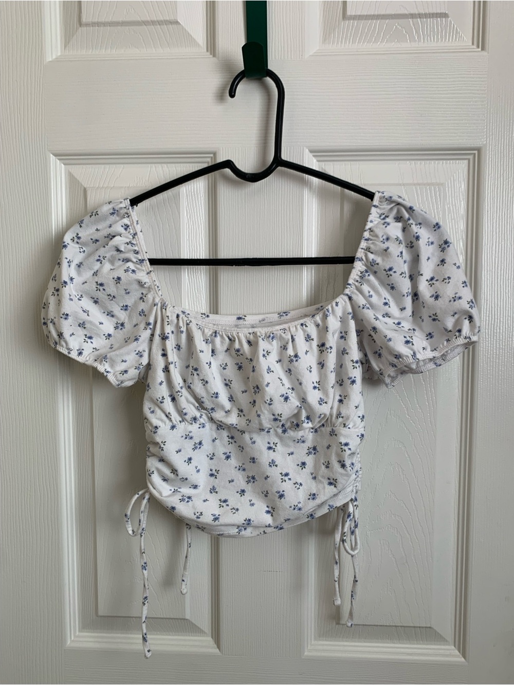 Hollister White Crop Top with Blue Floral Print